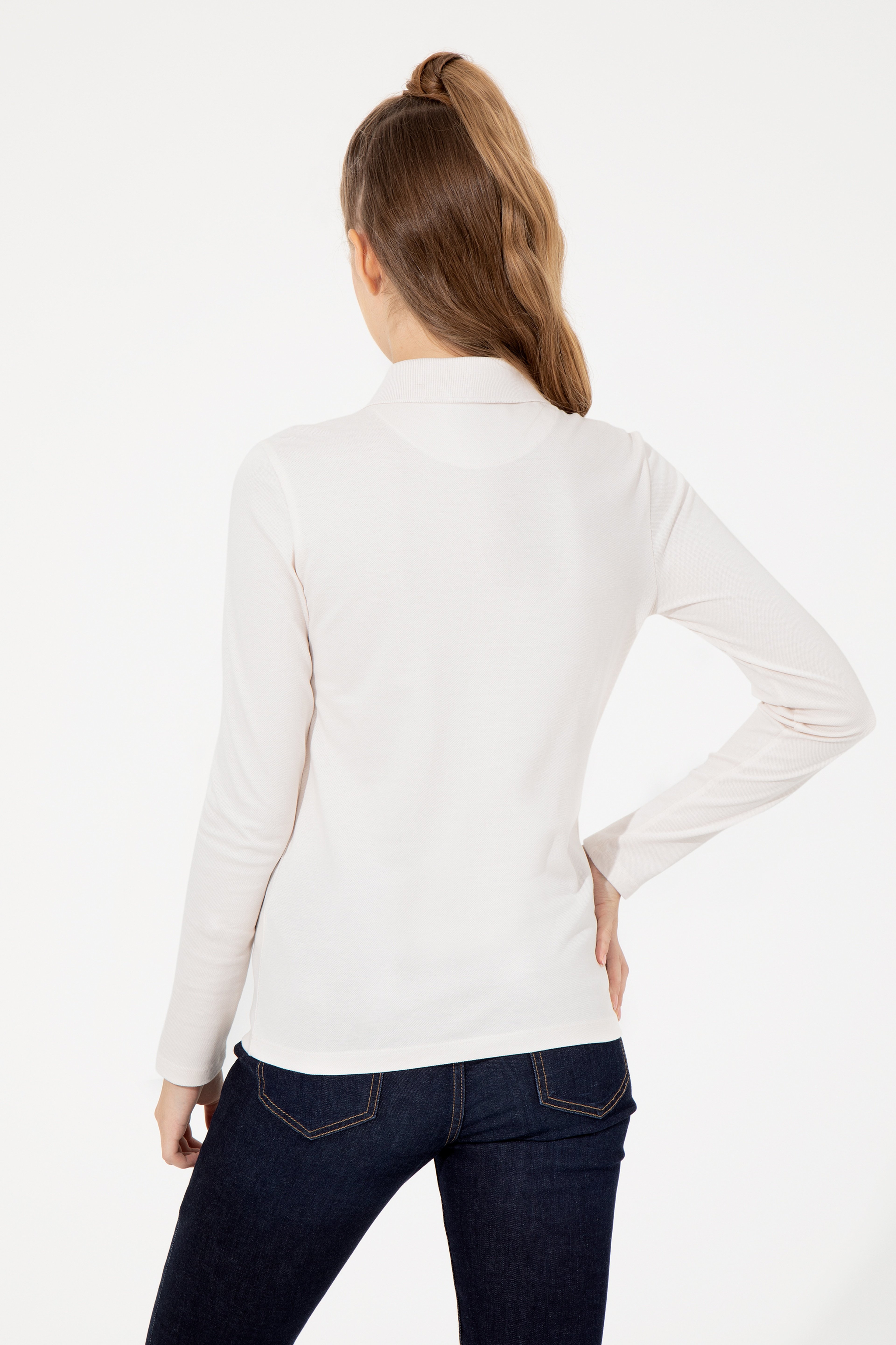 Kadın Ekru Basic Sweatshirt - Image 5
