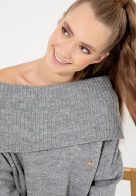 Kadın Gri Melanj Bisiklet Yaka Kazak - 50253330019