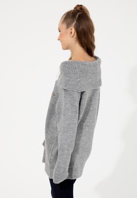 Kadın Gri Melanj Bisiklet Yaka Kazak - 50253330019