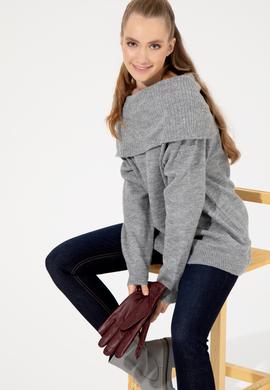 Kadın Gri Melanj Bisiklet Yaka Kazak - 50253330019