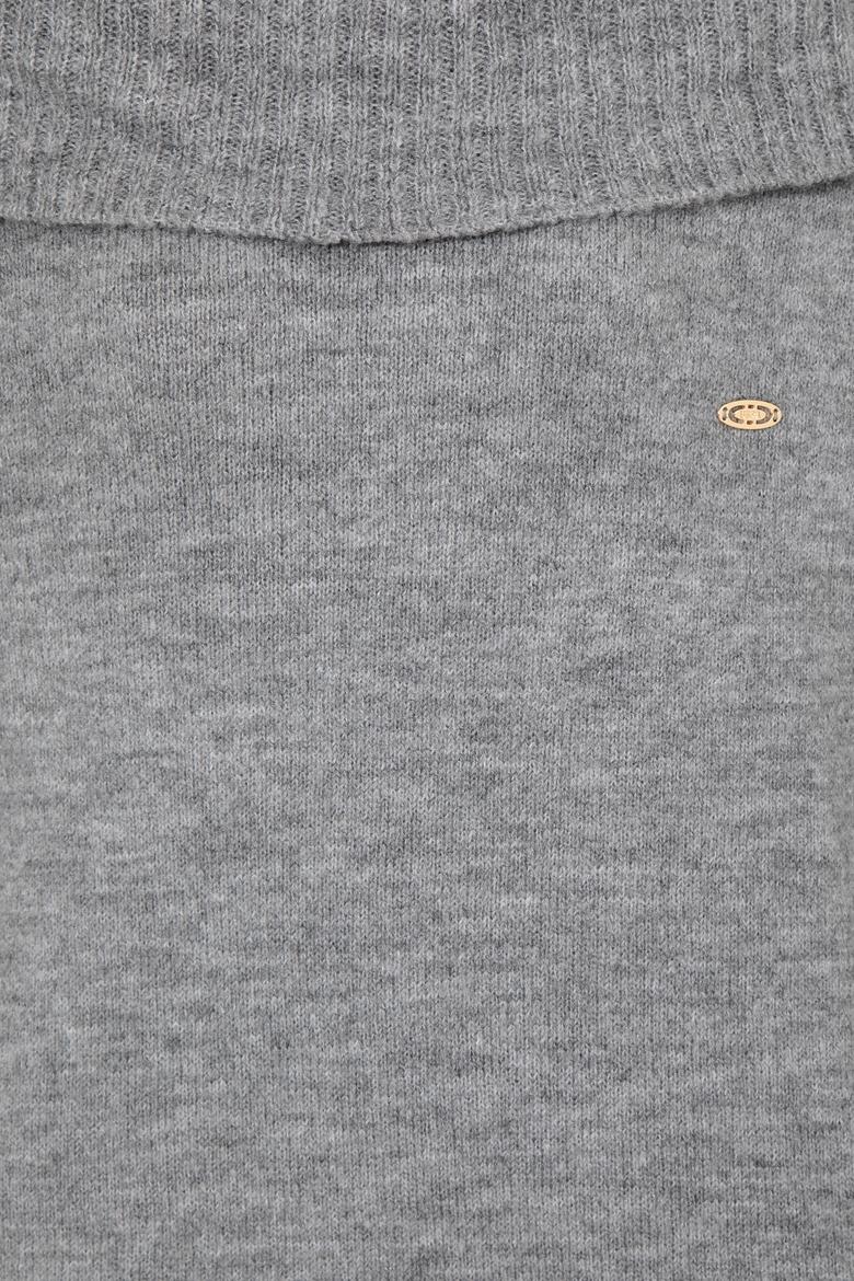 Kadın Gri Melanj Bisiklet Yaka Kazak - 50253330019