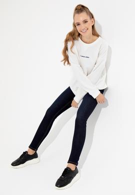 Kadın Ekru Bisiklet Yaka Sweatshirt - 50260962016