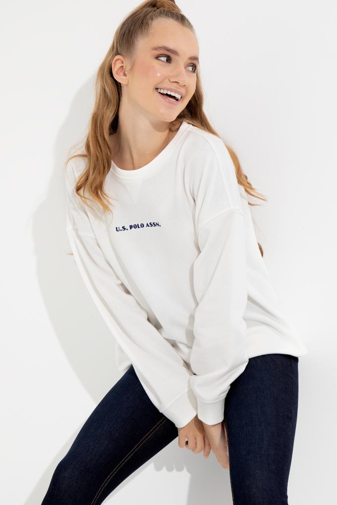 Kadın Ekru Bisiklet Yaka Sweatshirt