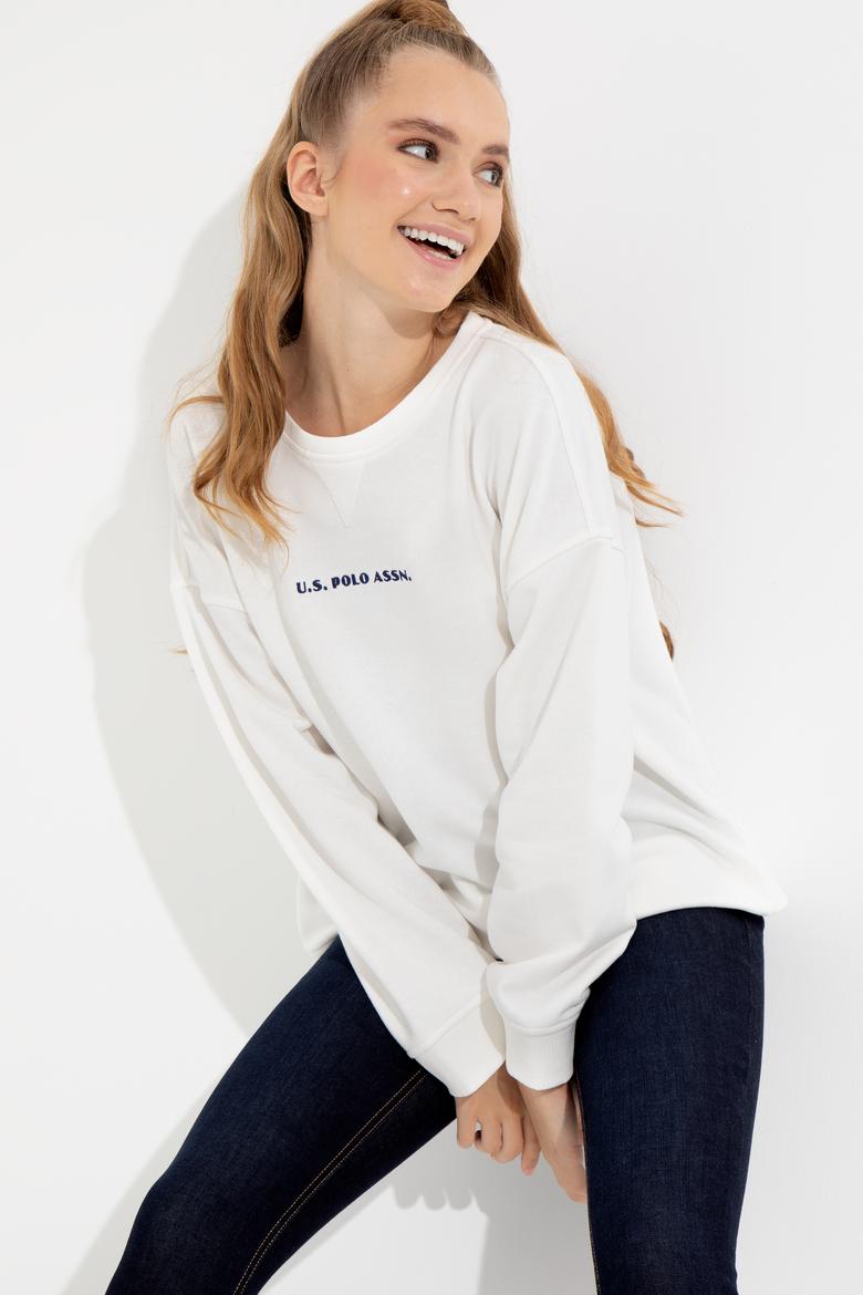 Kadın Ekru Bisiklet Yaka Sweatshirt