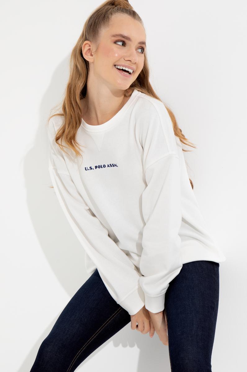 Kadın Ekru Bisiklet Yaka Sweatshirt