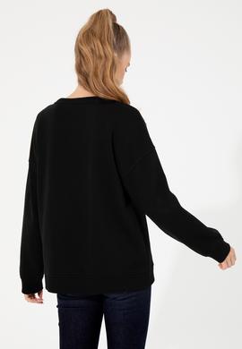 Kadın Siyah Bisiklet Yaka Sweatshirt - 50260962024