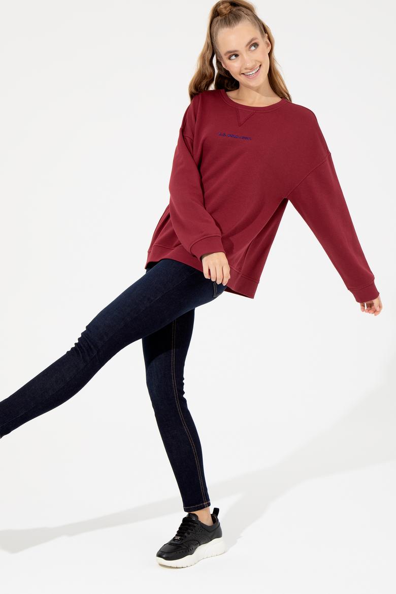 Kadın Kırmızı Bisiklet Yaka Sweatshirt