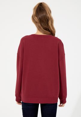 Kadın Kırmızı Bisiklet Yaka Sweatshirt - 50260962005