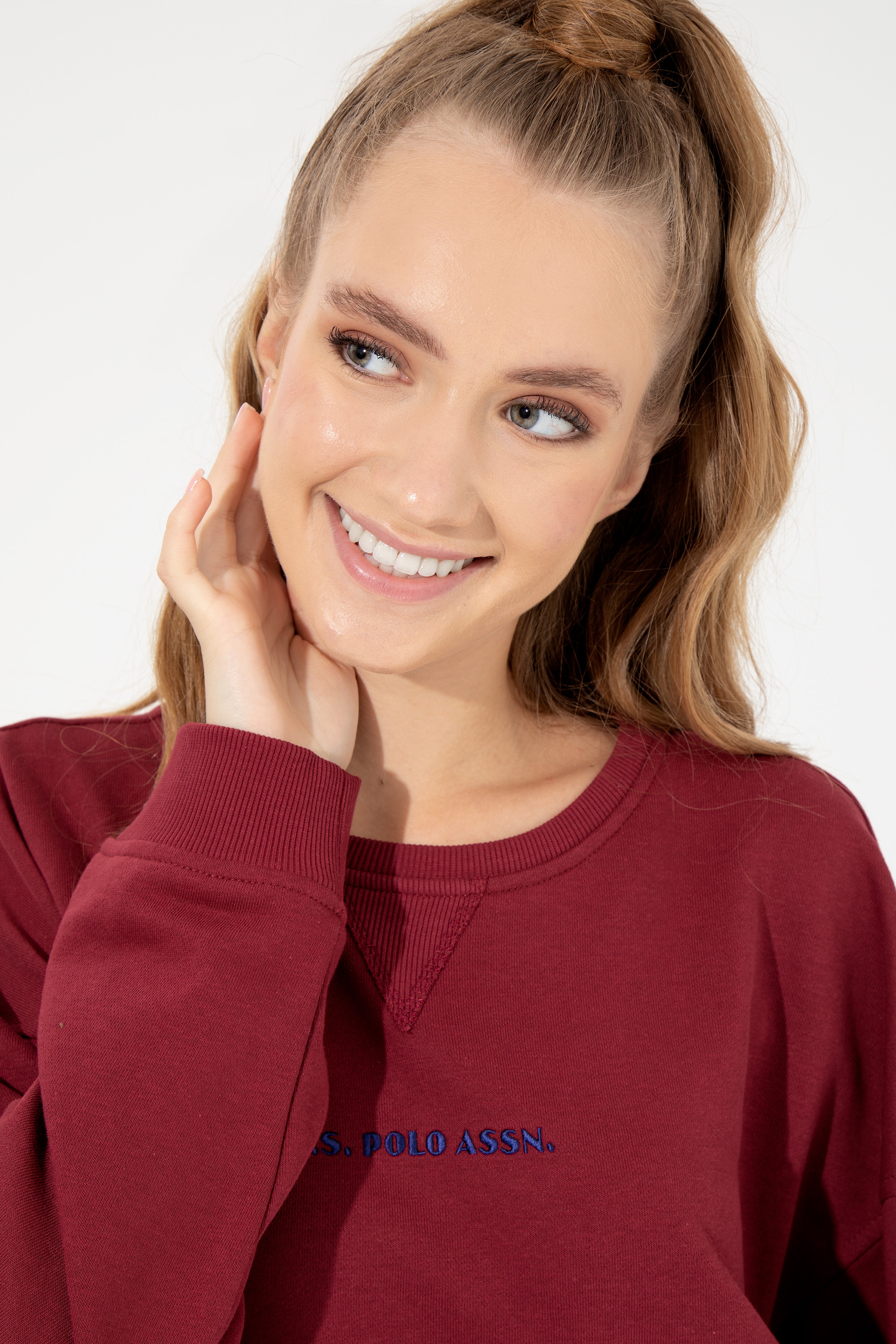 Kadın Kırmızı Bisiklet Yaka Sweatshirt - Image 2