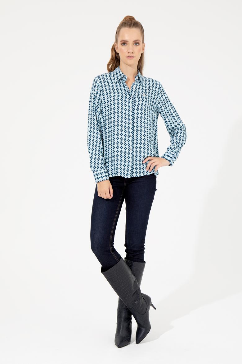 Kadın Mavi Gömlek Uzunkol - 50256958016