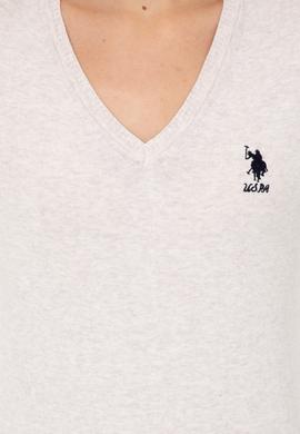 Kadın Krem Melanj V Yaka Basic Kazak - 50251913074