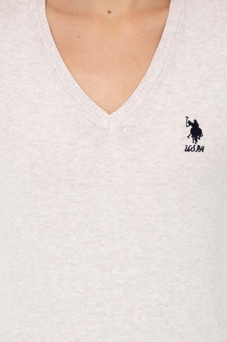 Kadın Krem Melanj V Yaka Basic Kazak