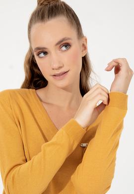 Kadın Safran Basic V Yaka Kazak - 50251912049