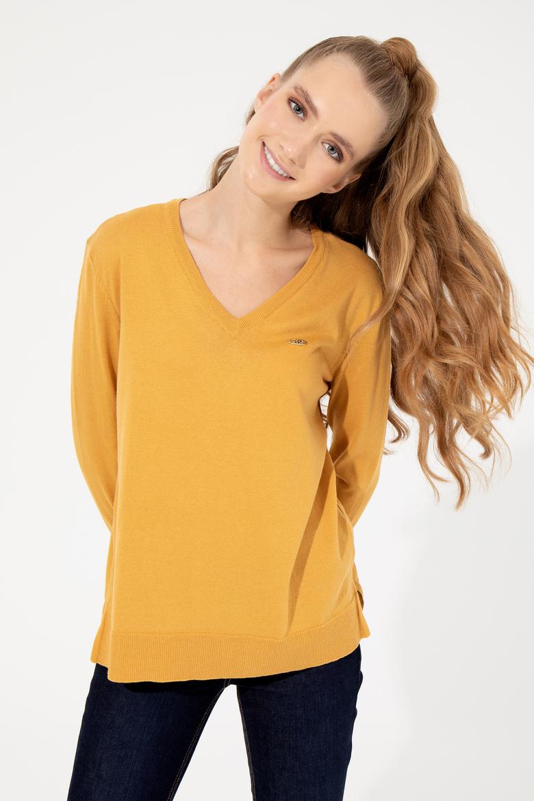 Kadın Safran Basic V Yaka Kazak - 50251912049