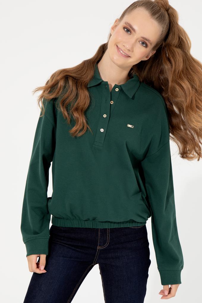 Kadın Yeşil Polo Yaka Sweatshirt