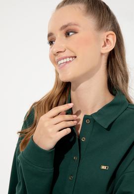 Kadın Yeşil Polo Yaka Sweatshirt - 50260880021