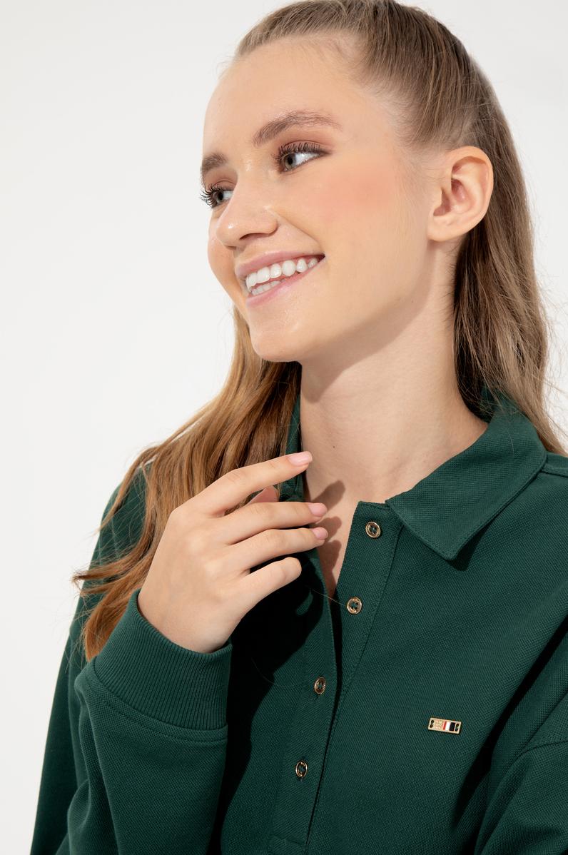 Kadın Yeşil Polo Yaka Sweatshirt