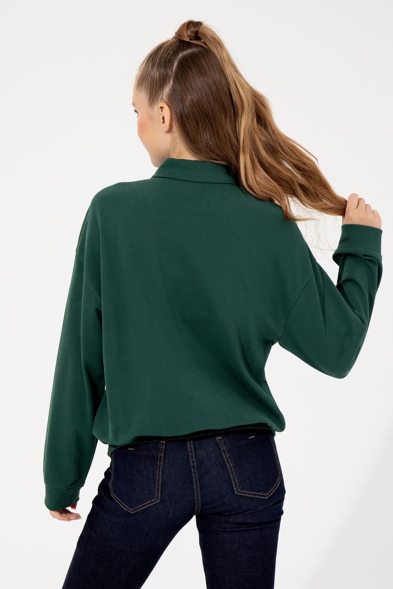 Kadın Yeşil Polo Yaka Sweatshirt - 50260880021