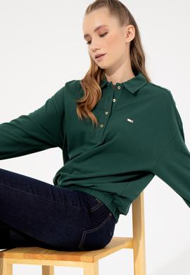 Kadın Yeşil Polo Yaka Sweatshirt - 50260880021