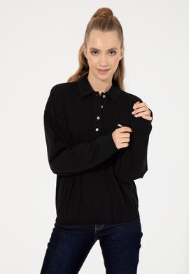 Kadın Siyah Polo Yaka Sweatshirt - 50260880013