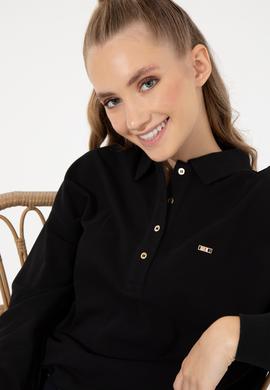 Kadın Siyah Polo Yaka Sweatshirt - 50260880013