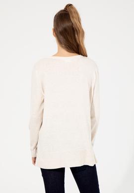 Kadın Krem Melanj  V Yaka Basic Kazak - 50251912065