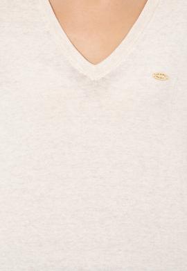 Kadın Krem Melanj  V Yaka Basic Kazak - 50251912065