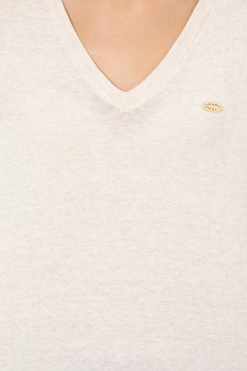 Kadın Krem Melanj  V Yaka Basic Kazak