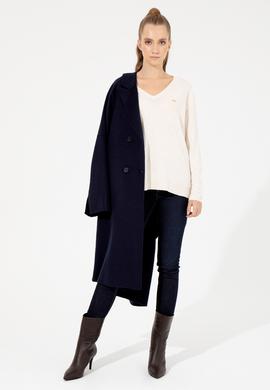 Kadın Krem Melanj  V Yaka Basic Kazak - 50251912065