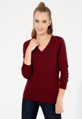 Kadın Bordo V Yaka  Basic Kazak - 50251913018