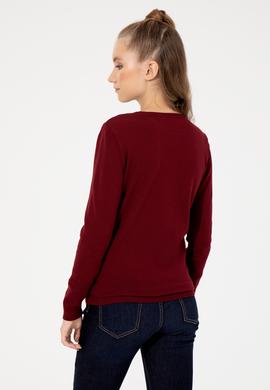 Kadın Bordo V Yaka  Basic Kazak - 50251913018