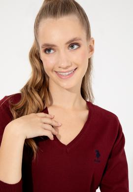 Kadın Bordo V Yaka  Basic Kazak - 50251913018