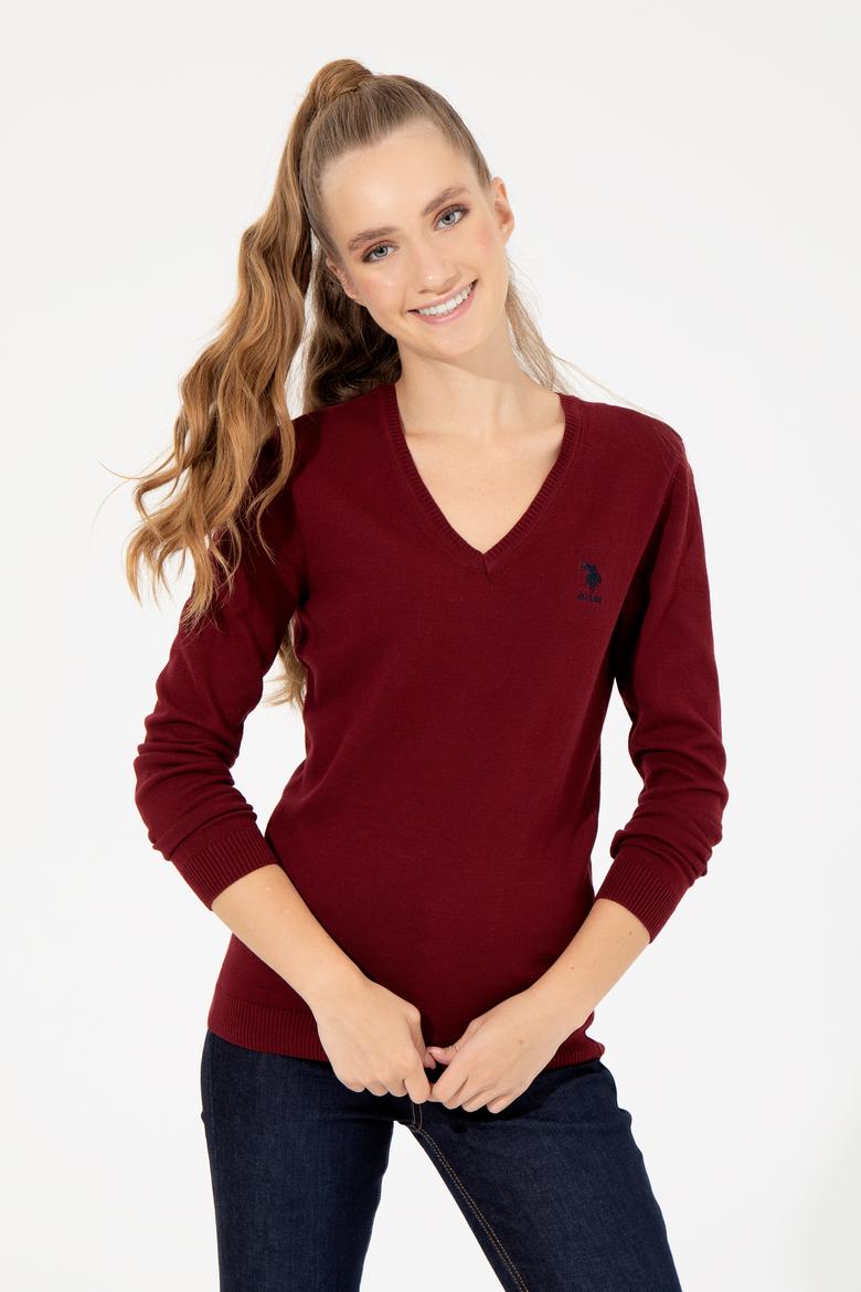 Kadın Bordo V Yaka  Basic Kazak - 50251913018