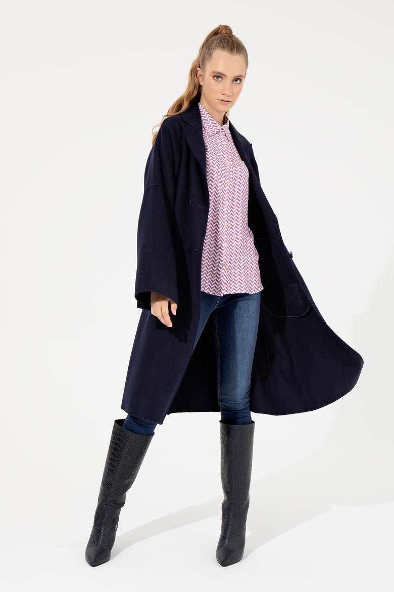 Kadın Lacivert Kaşe Kaban - 50253076006