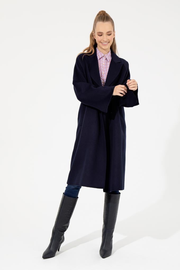 Kadın Lacivert Kaşe Kaban