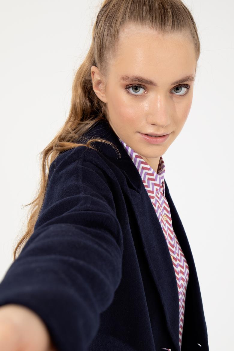 Kadın Lacivert Kaşe Kaban - 50253076006