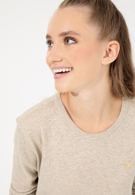 Kadın Taş Melanj  Bisiklet Yaka Basic Kazak - 50251905146