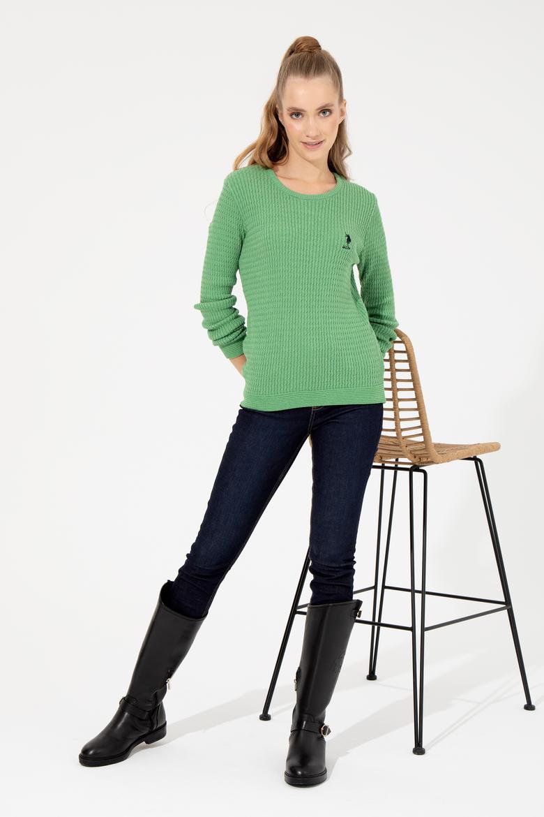 Kadın Mint Melanj Basic Bisiklet Yaka Kazak - 50255658072