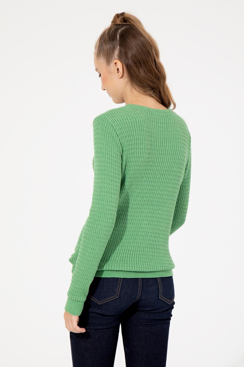 Kadın Mint Melanj Basic Bisiklet Yaka Kazak - 50255658072