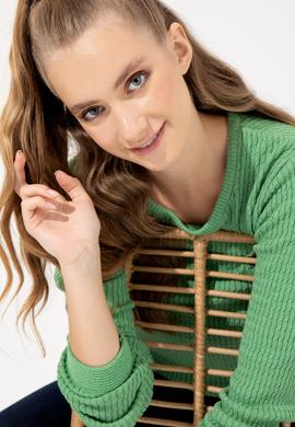 Kadın Mint Melanj Basic Bisiklet Yaka Kazak - 50255658072