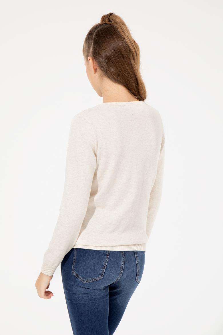 Kadın Krem Melanj Basic Kazak - 50255648043