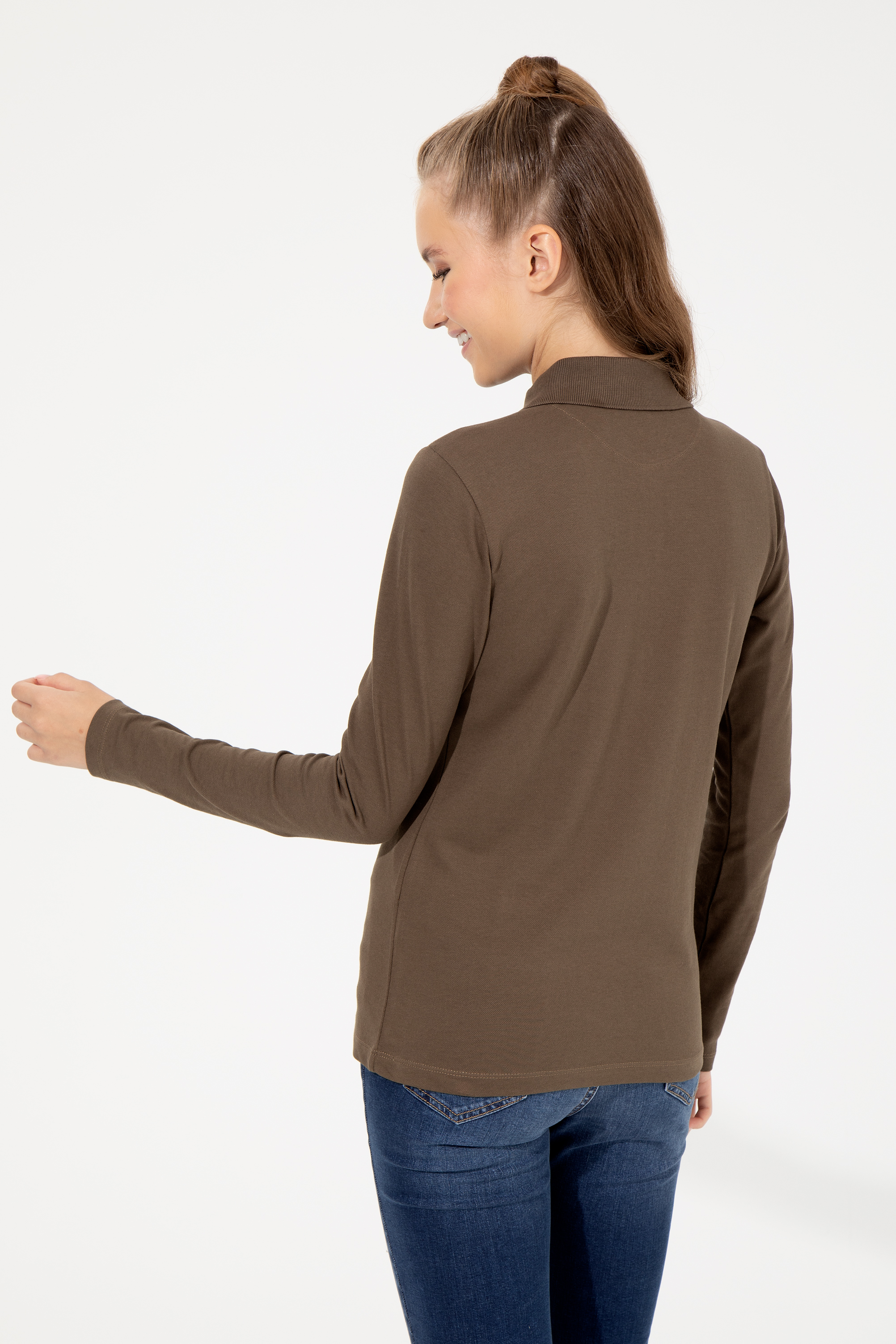 Kadın Coconut Polo Yaka Basic Sweatshirt - Image 5