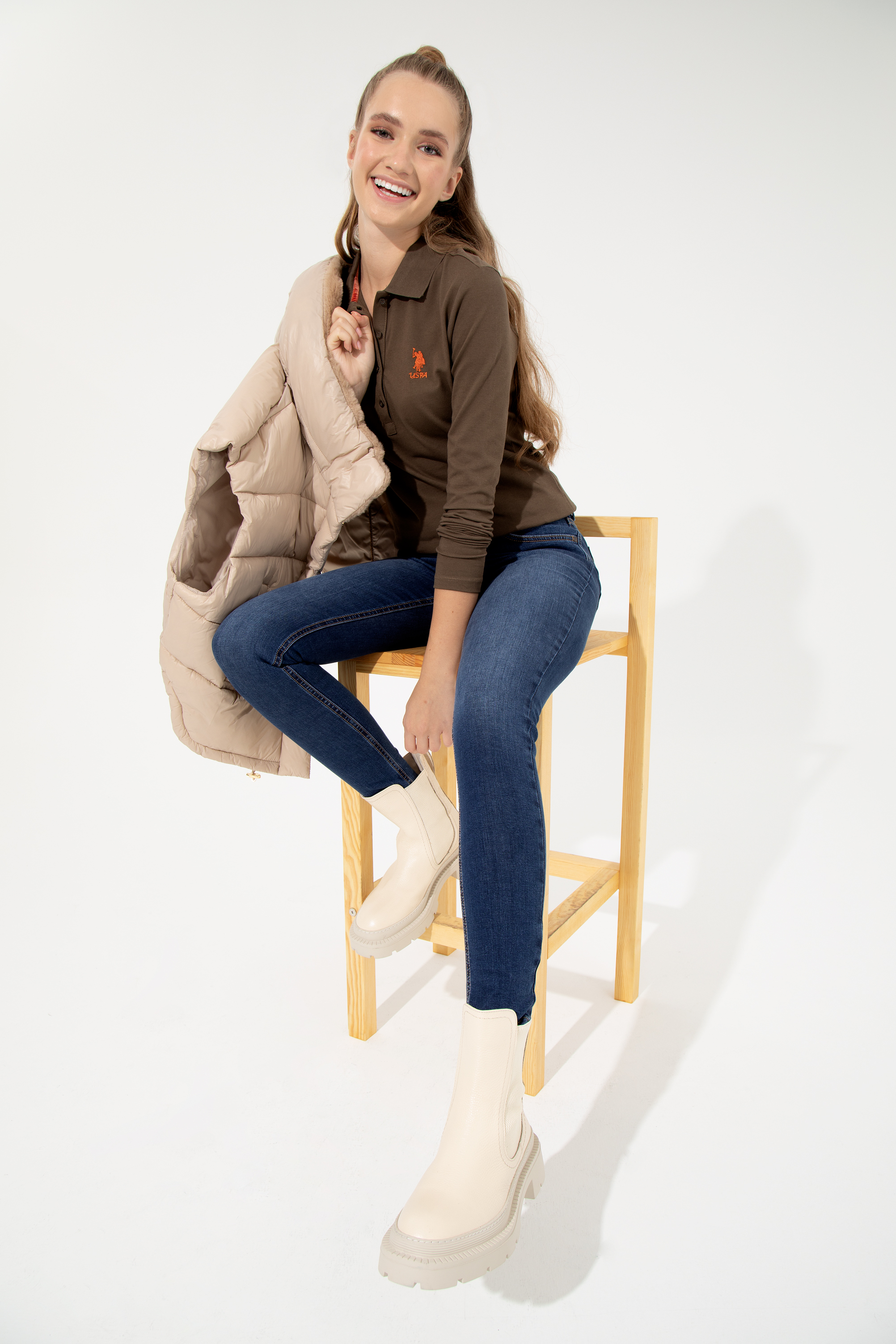 Kadın Coconut Polo Yaka Basic Sweatshirt - Image 3