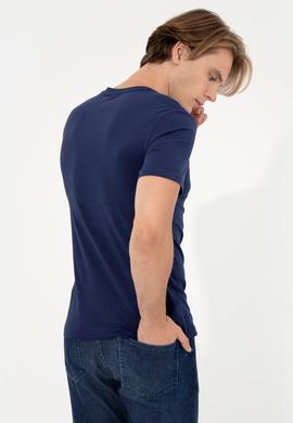 Erkek Lacivert Bisiklet Yaka Tişört - 50246126039