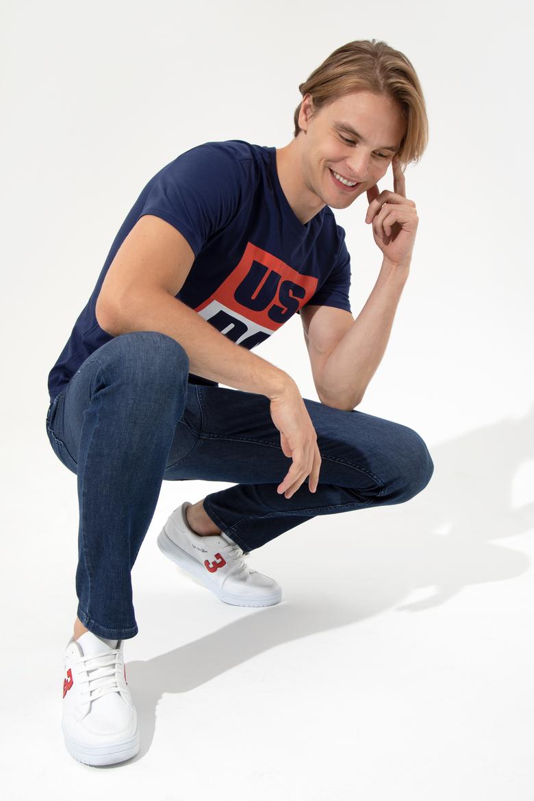 Erkek Lacivert Bisiklet Yaka Tişört - 50246126039