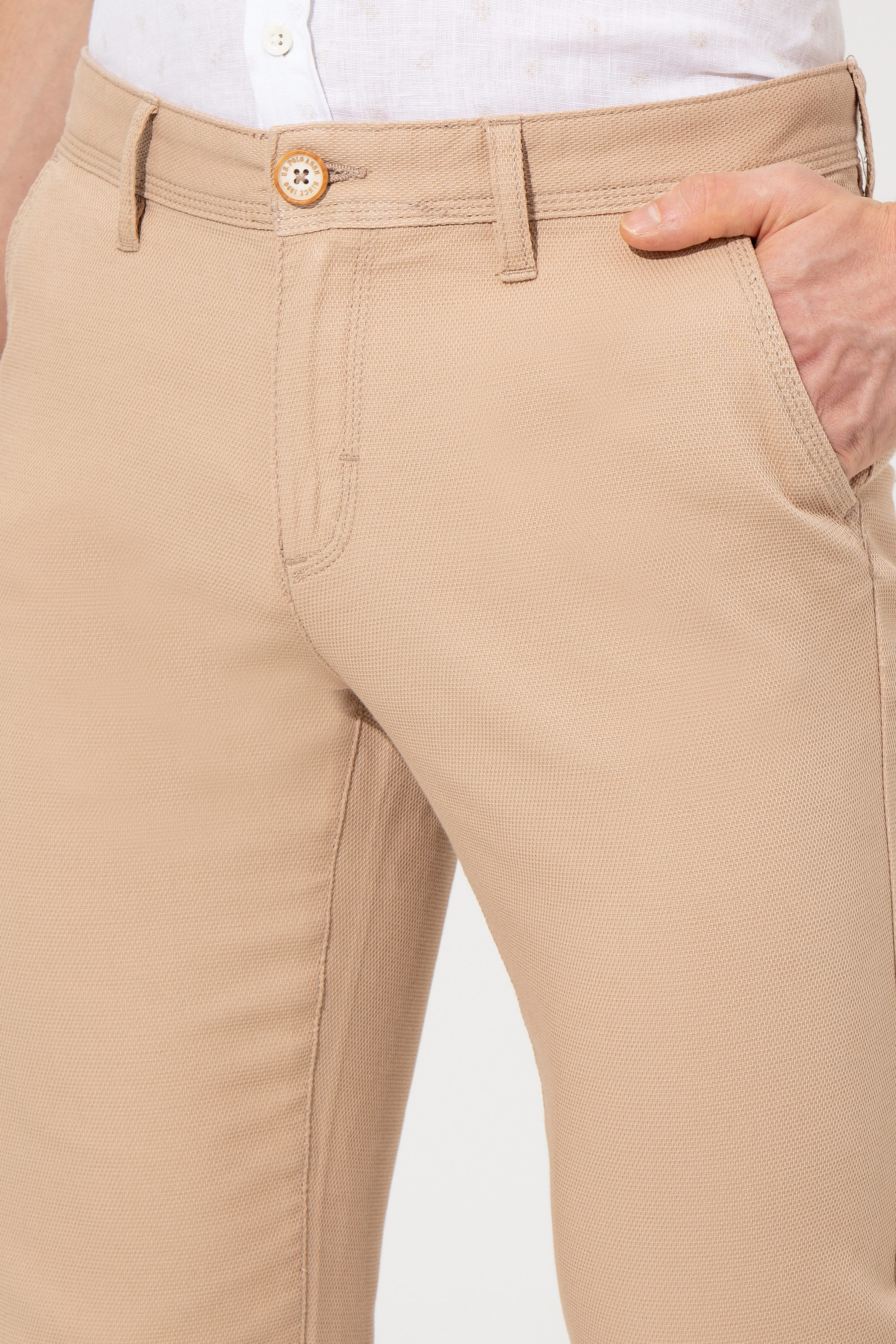 Erkek Regular Fit Kum Kanvas Pantolon - Image 6