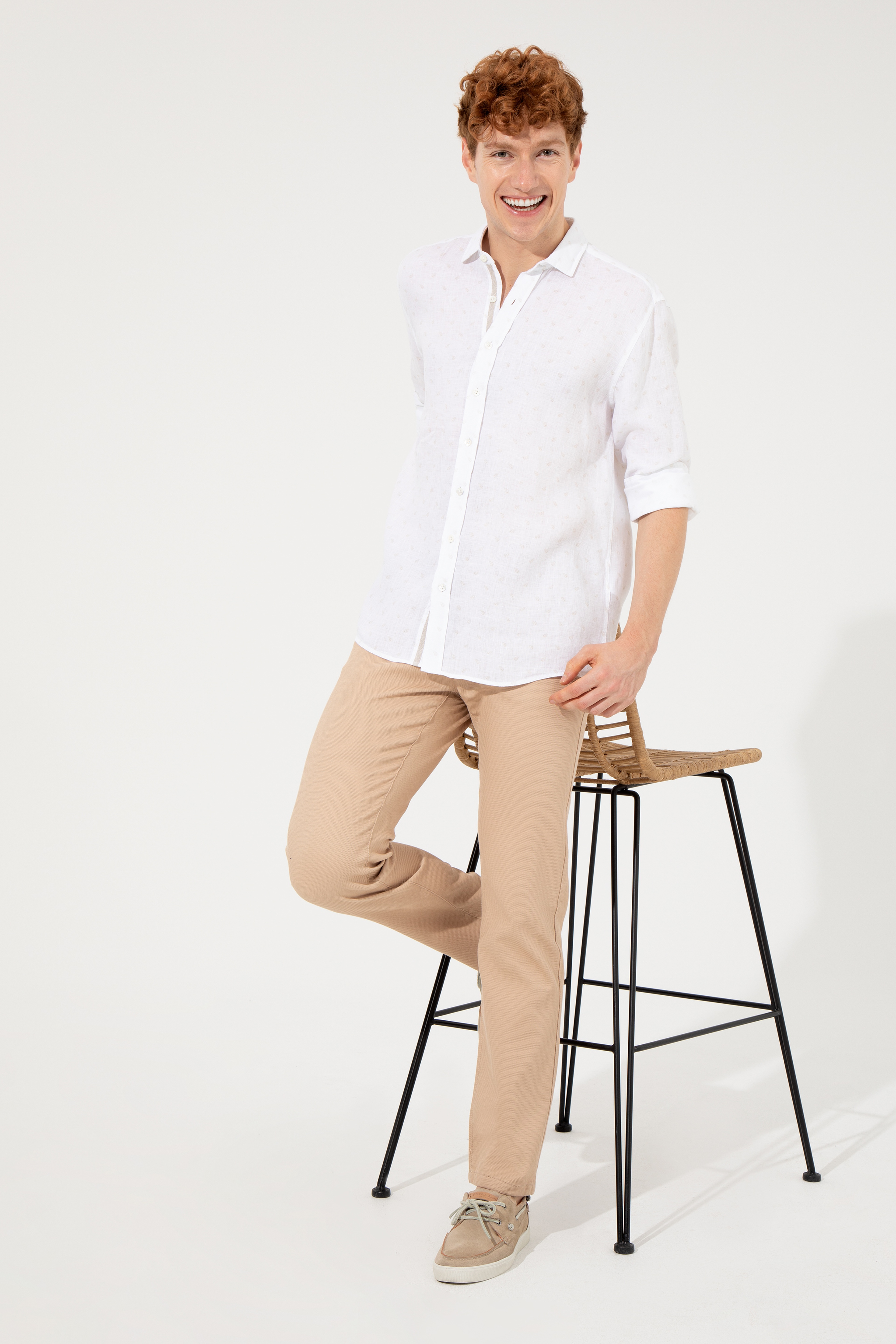 Erkek Regular Fit Kum Kanvas Pantolon - Image 1