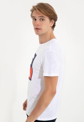 Erkek Beyaz Bisiklet Yaka Tişört - 50246126009