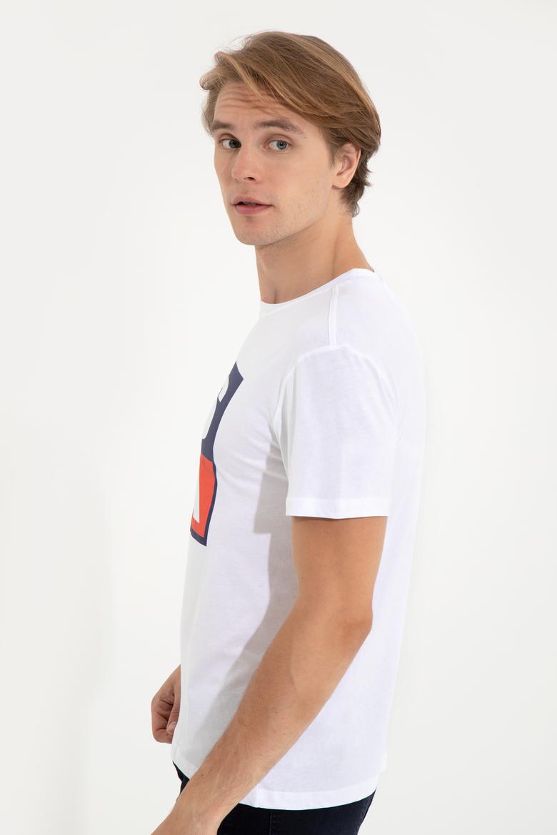 Erkek Beyaz Bisiklet Yaka Tişört - 50246126009