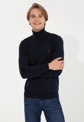 Erkek Lacivert Balıkçı Yaka Basic Triko Kazak - 50251874021